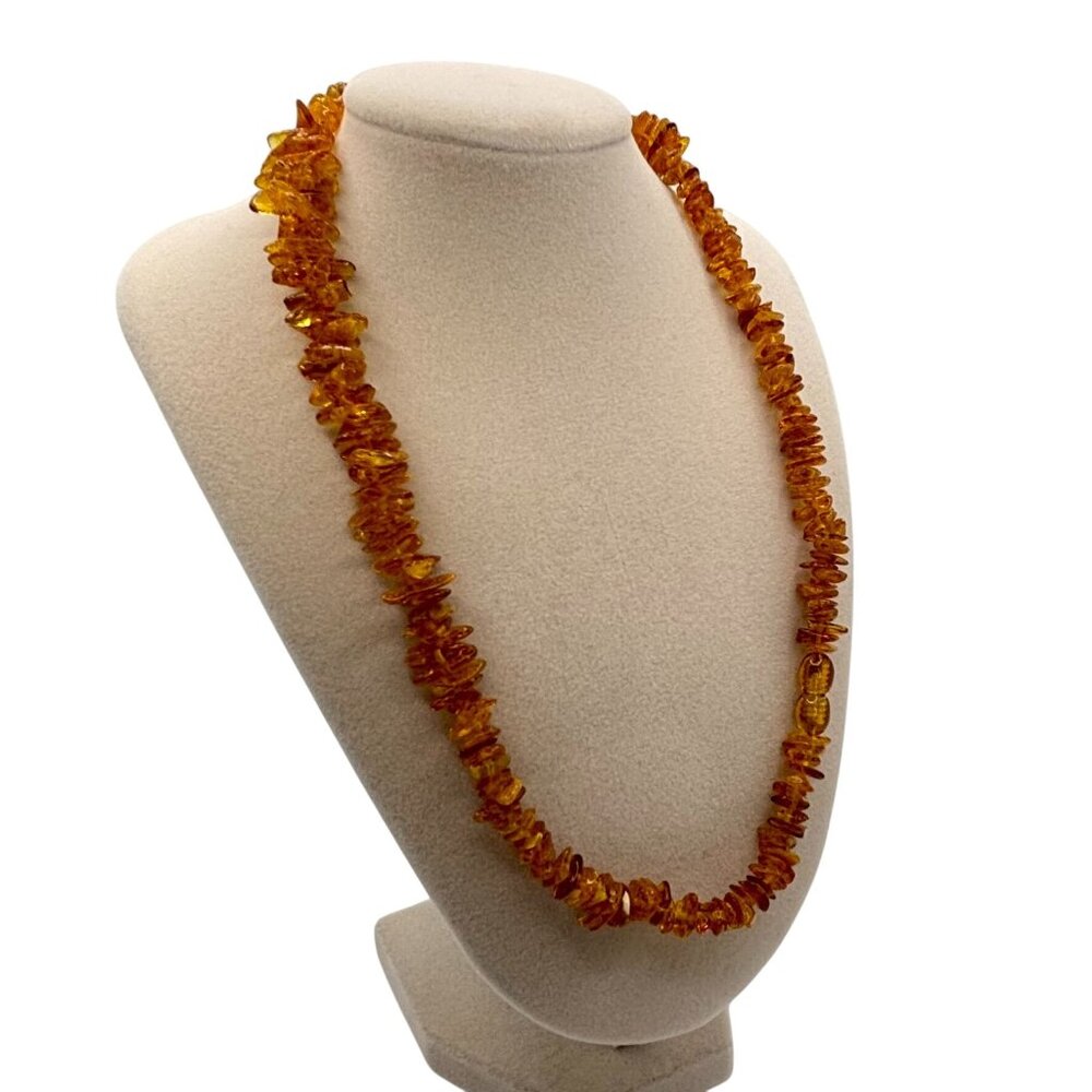Cognac Amber Chip Necklace 18" Natural Genuine High Quality Boho Modern Chunky